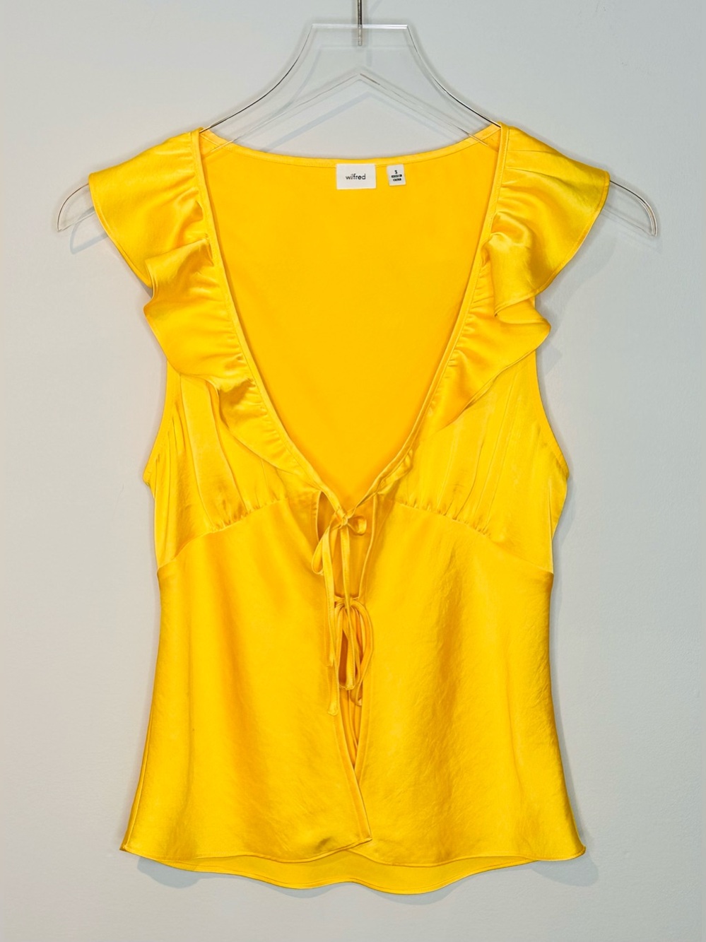 Aritzia Wilfred Tonka Yellow Satin Tie-Front Blouse Shirt Top - Picture 11 of 14